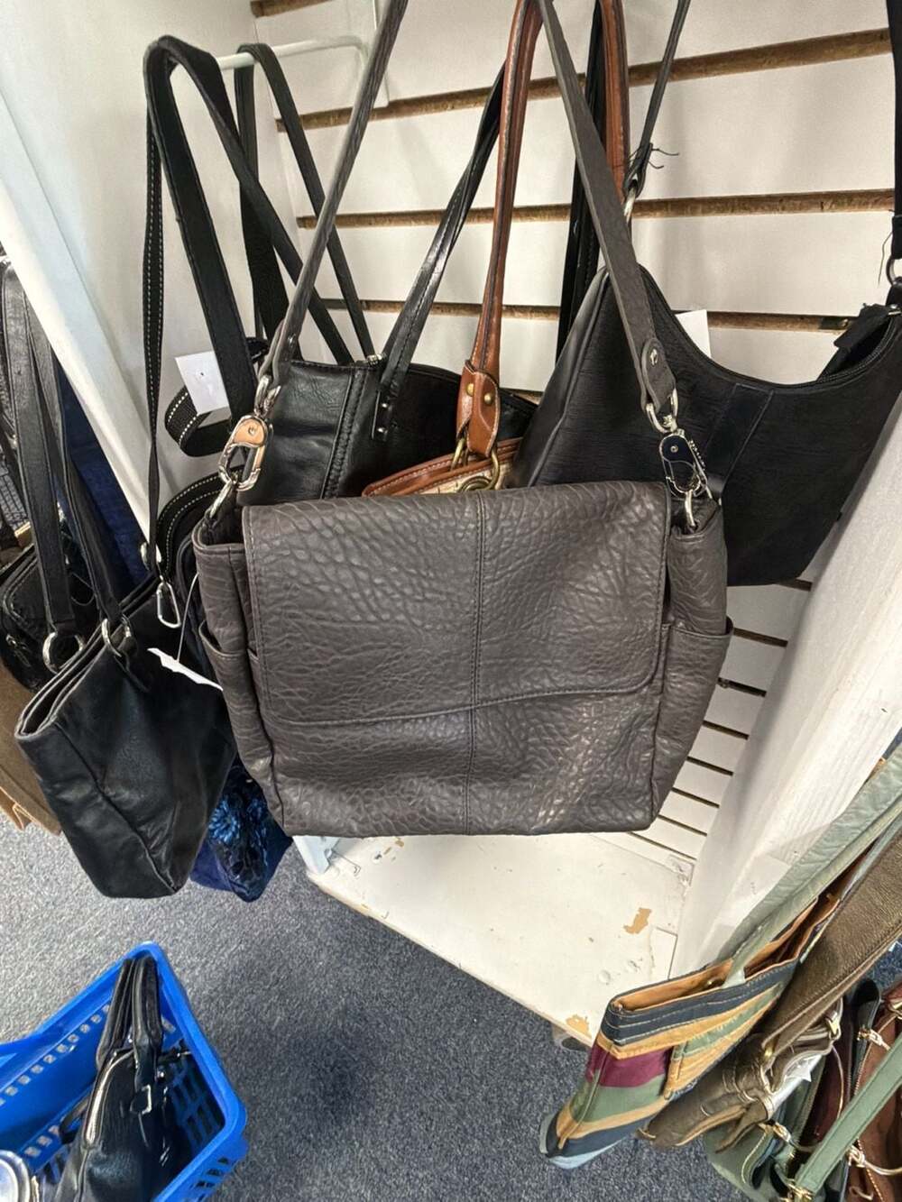 Jewell Brown Pebbled Leather Flap Shoulder Bag